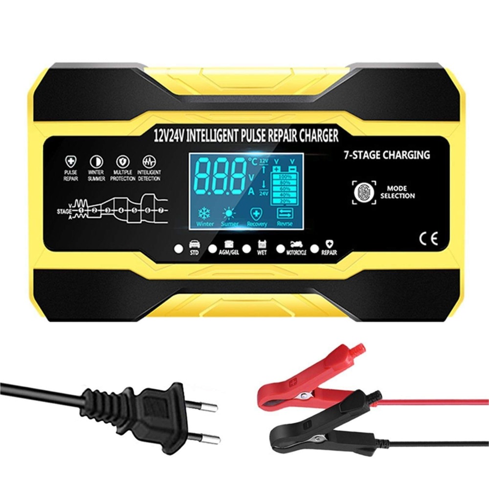 RJ-C121001A Yellow 12V 10A/24V 5A Car Battery Fast Charger Intelligent Pulse R